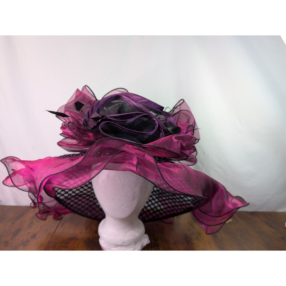 Unbranded Purple Red Organza Kentucky Derby Hat Church Hat 16"